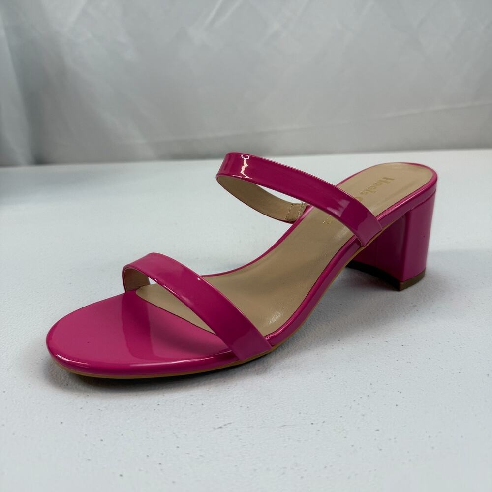 Heels Charm Women's Chunky Block Low Heeled Sandals Rose Size 7.5